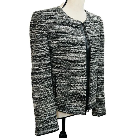 ECRU Womens Gray black metallic tweed collarliss blazer full zip jacket size 4 - Picture 4 of 13